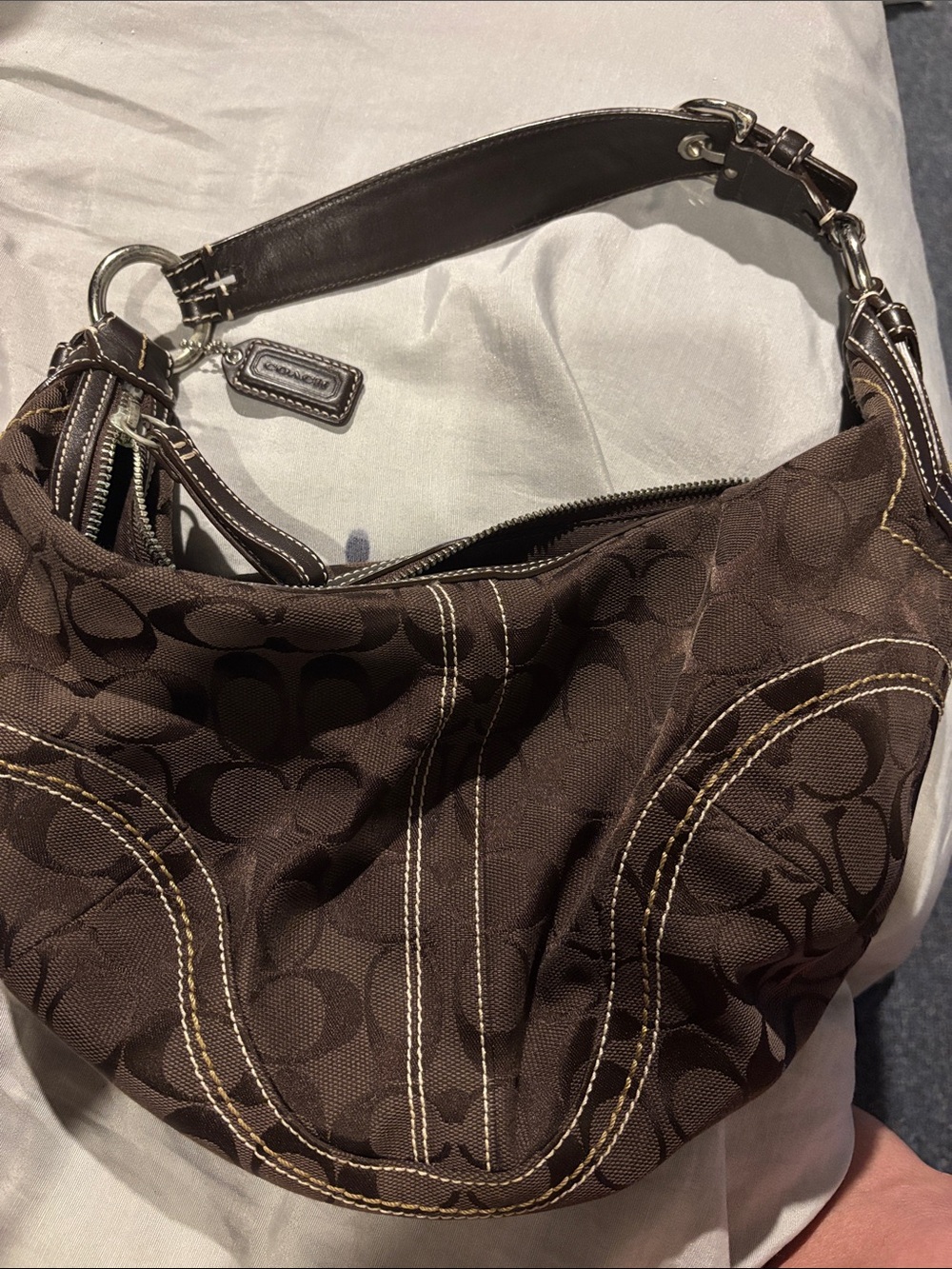 Coach Dark Brown Signature Canvas Shoulder Bag